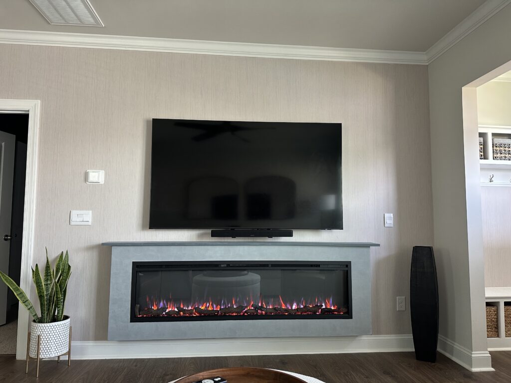 75" TV mounted with Vivo Electric Mout
